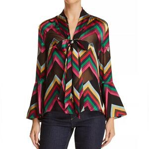 Alice & Olivia Silk Blend Multi Color Semi Sheer Long Sleeve Blouse Size…